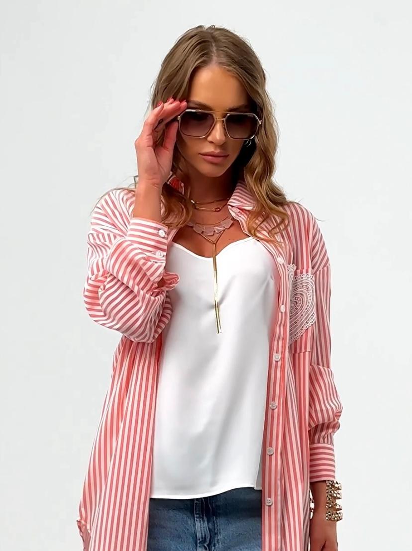 Stylish blouse in white and coral stripes