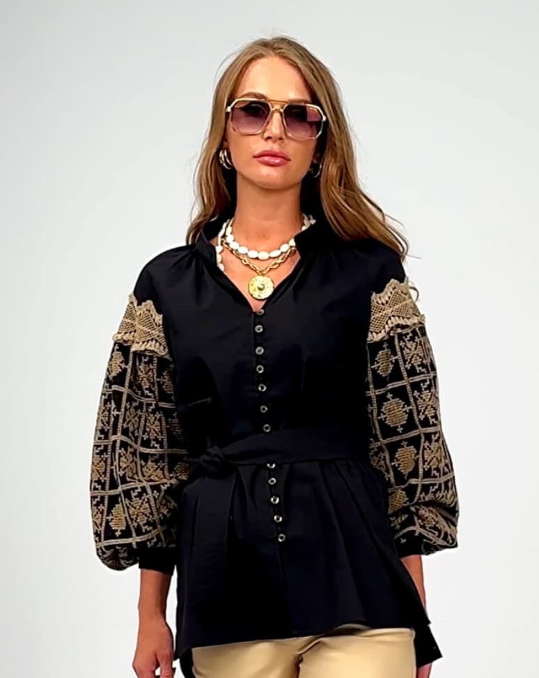 Exclusive embroidered blouse with belt