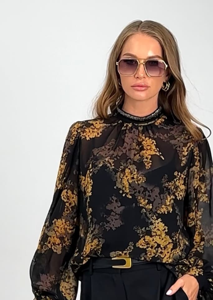 Black chiffon blouse with exclusive print