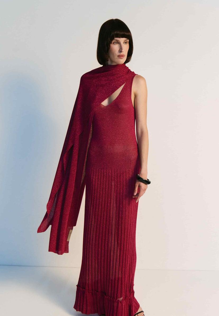 Shimmering viscose dress with matching scarf