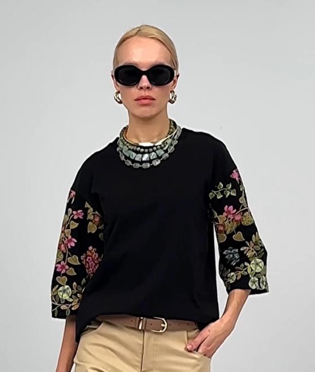 Black exclusive T-shirt in Ukrainian style