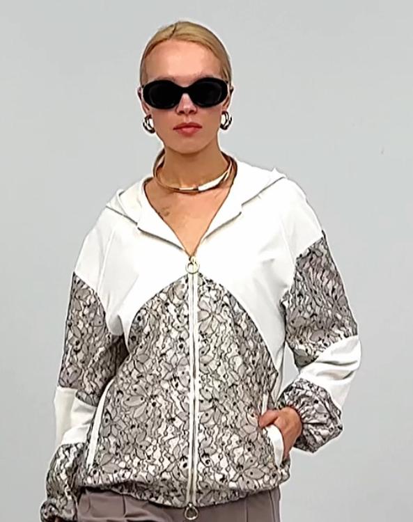 Women's bomber jacket with lace panels – elegant casual