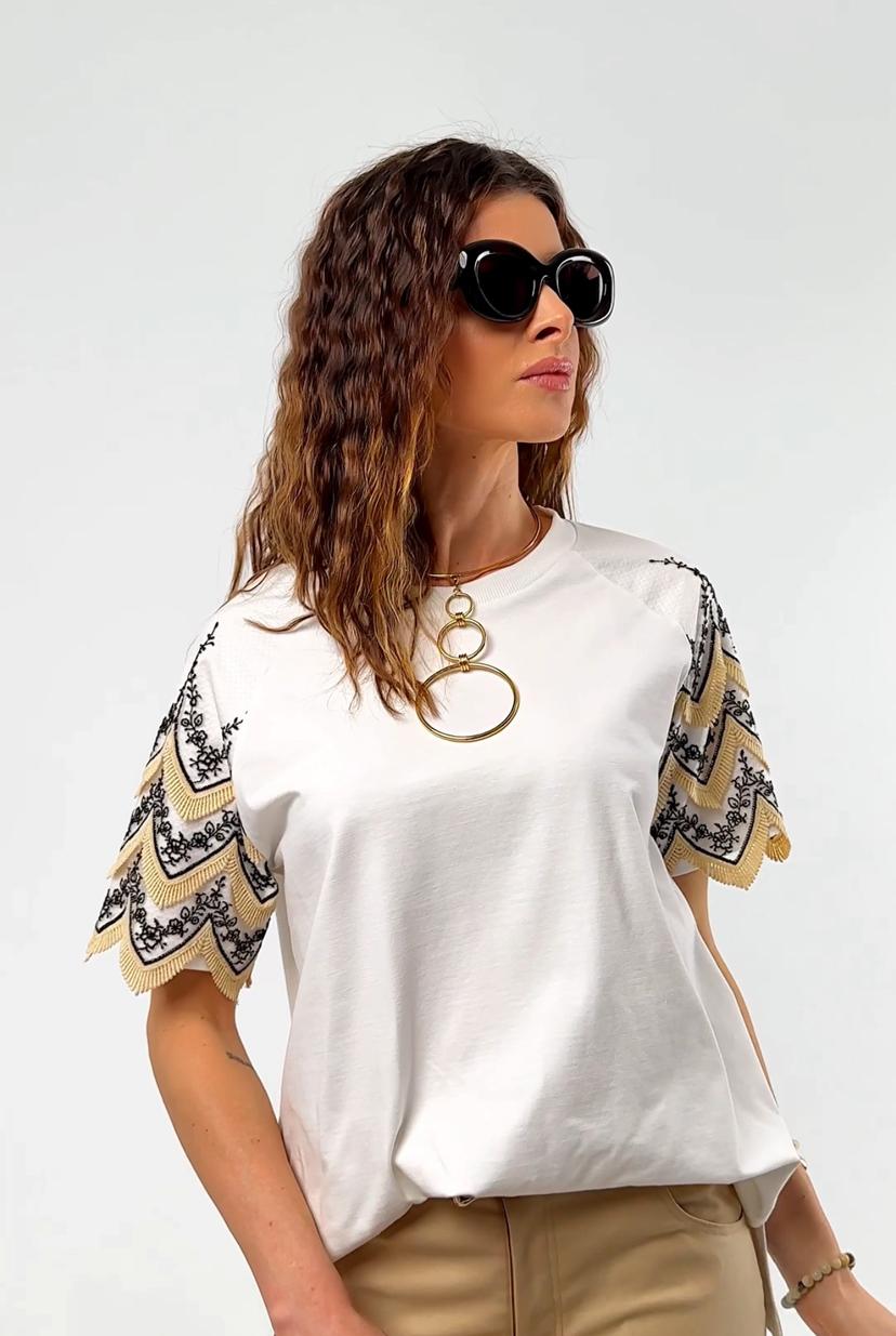 Cream T‑shirt in contemporary Ukrainian style