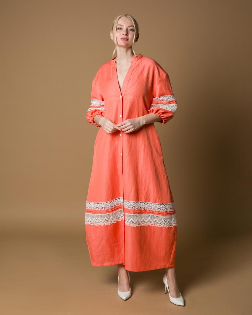 Long  linen shirtdress dress with lace detail