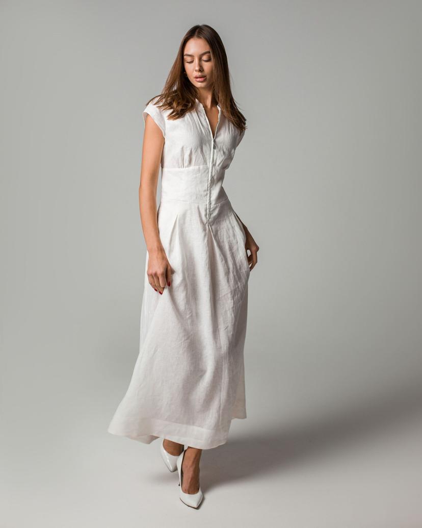 Long linen dress with zip closure