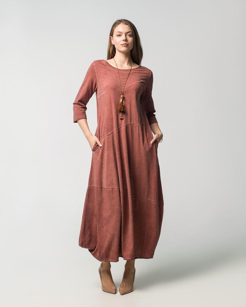  Long garment-washed cotton dress 
