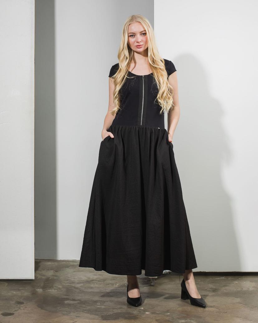  Black dress with cotton knit top and flared skirt 