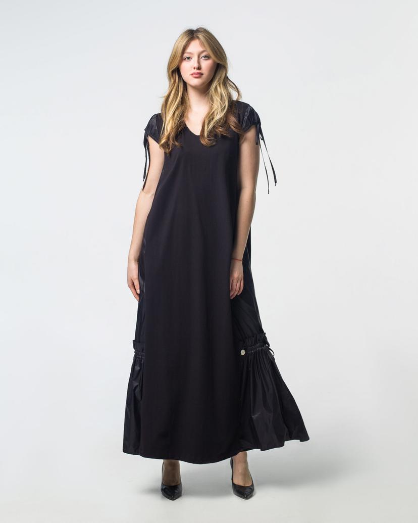 Long A-line cotton dress with nylon inserts