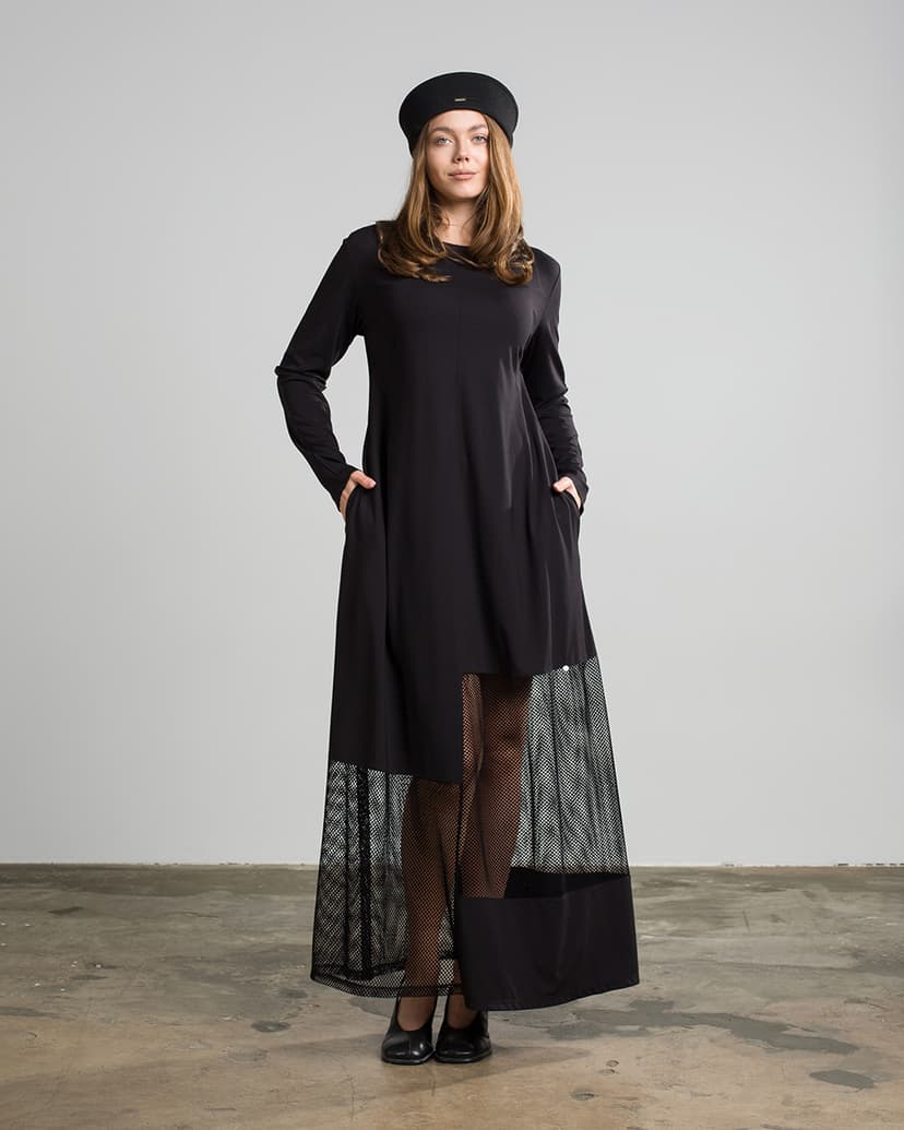 Knit dress with mesh inserts