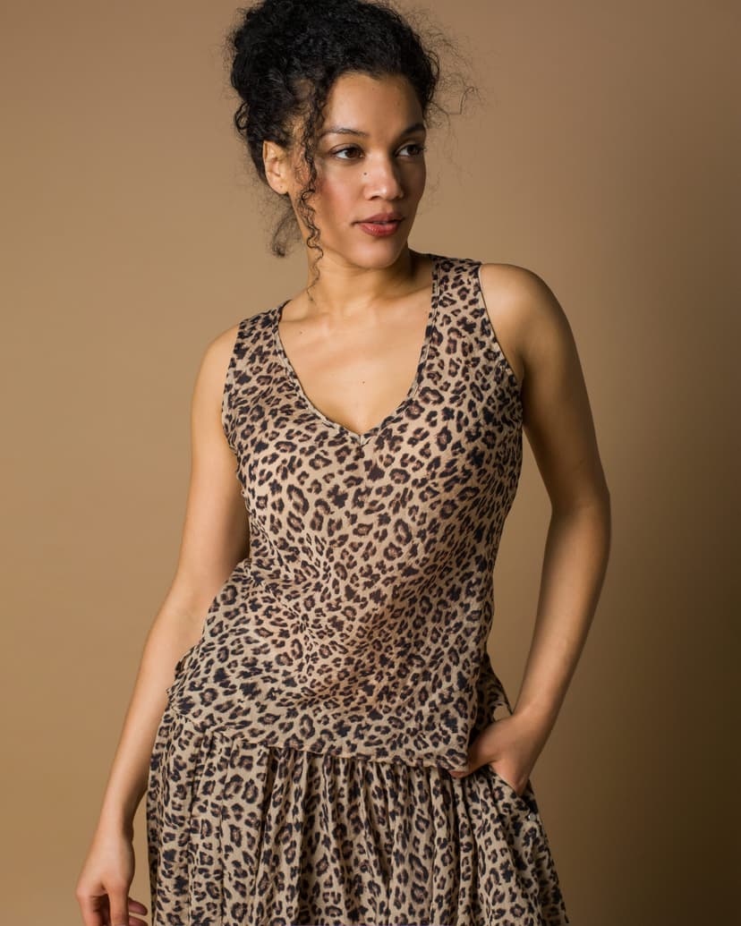 Bias-cut sleeveless top with V-neckline