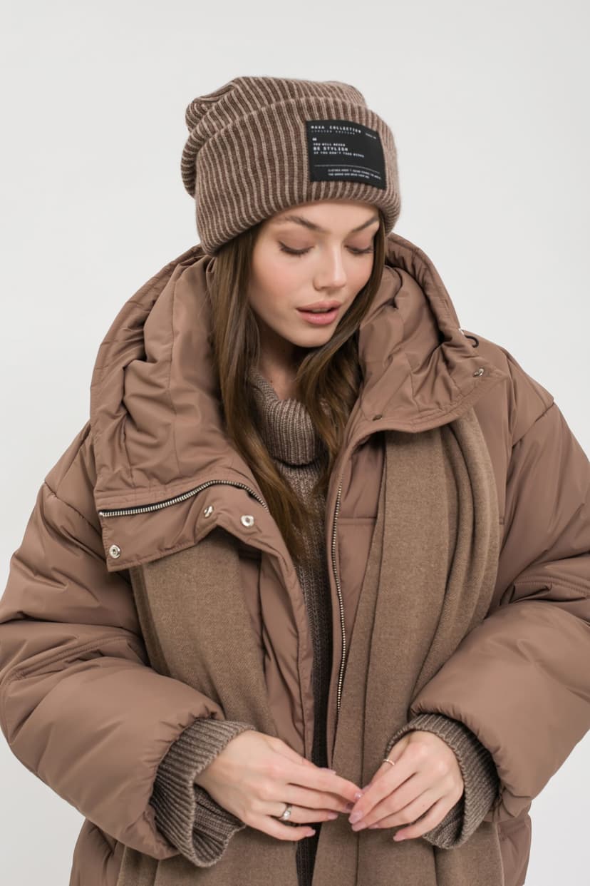 Striped knit hat with turn-up