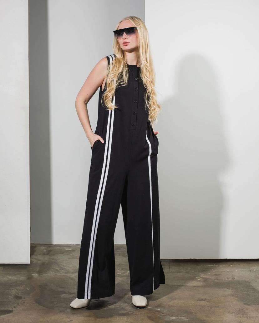 Cotton jersey jumpsuit – wide-leg with contrast stripes