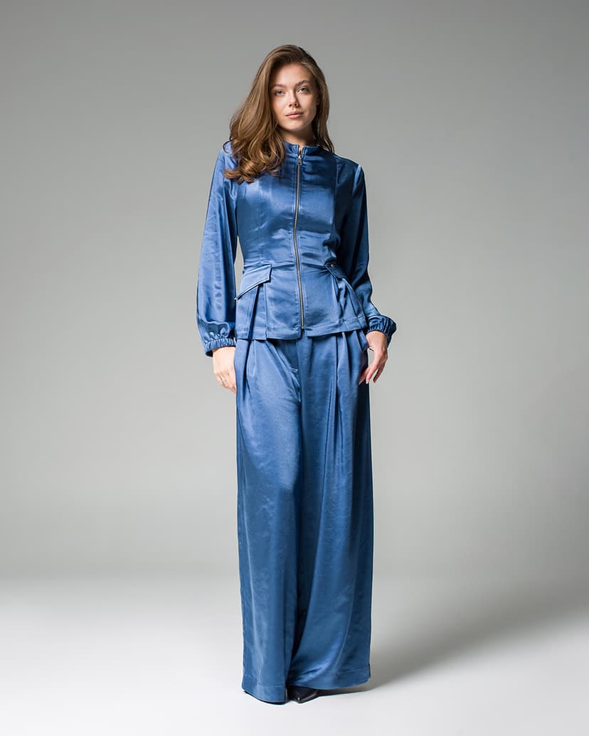 Satin suit – jacket and wide-leg trousers