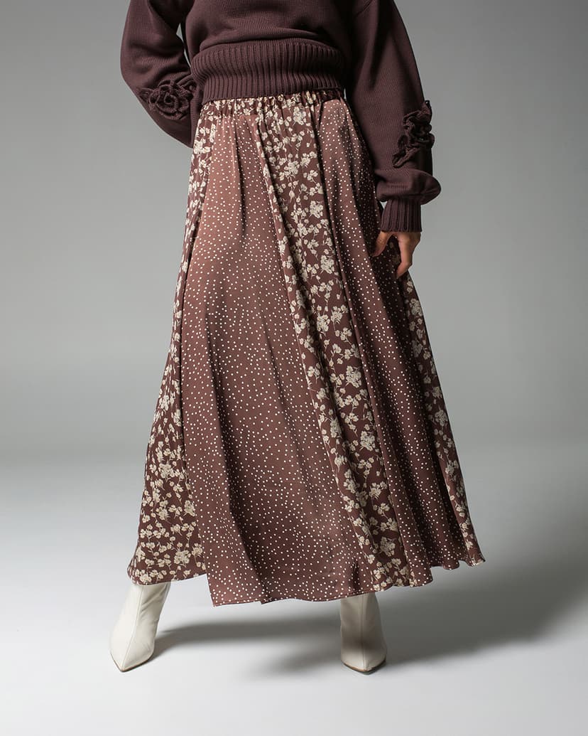 Long printed satin skirt