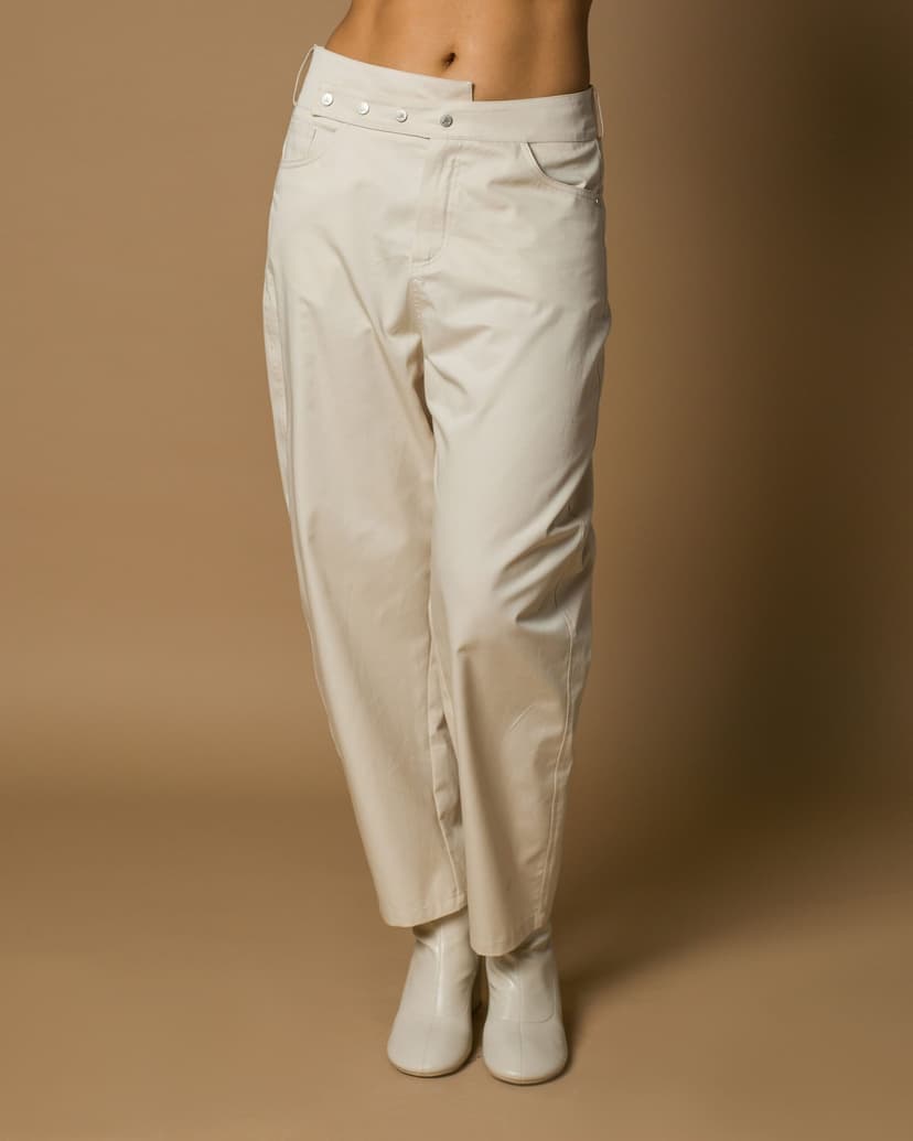Cotton drop-crotch trousers with shaped waistband