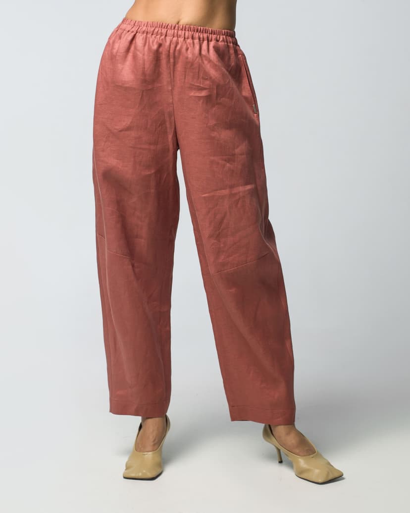 Tapered cropped linen trousers with elastic waistband