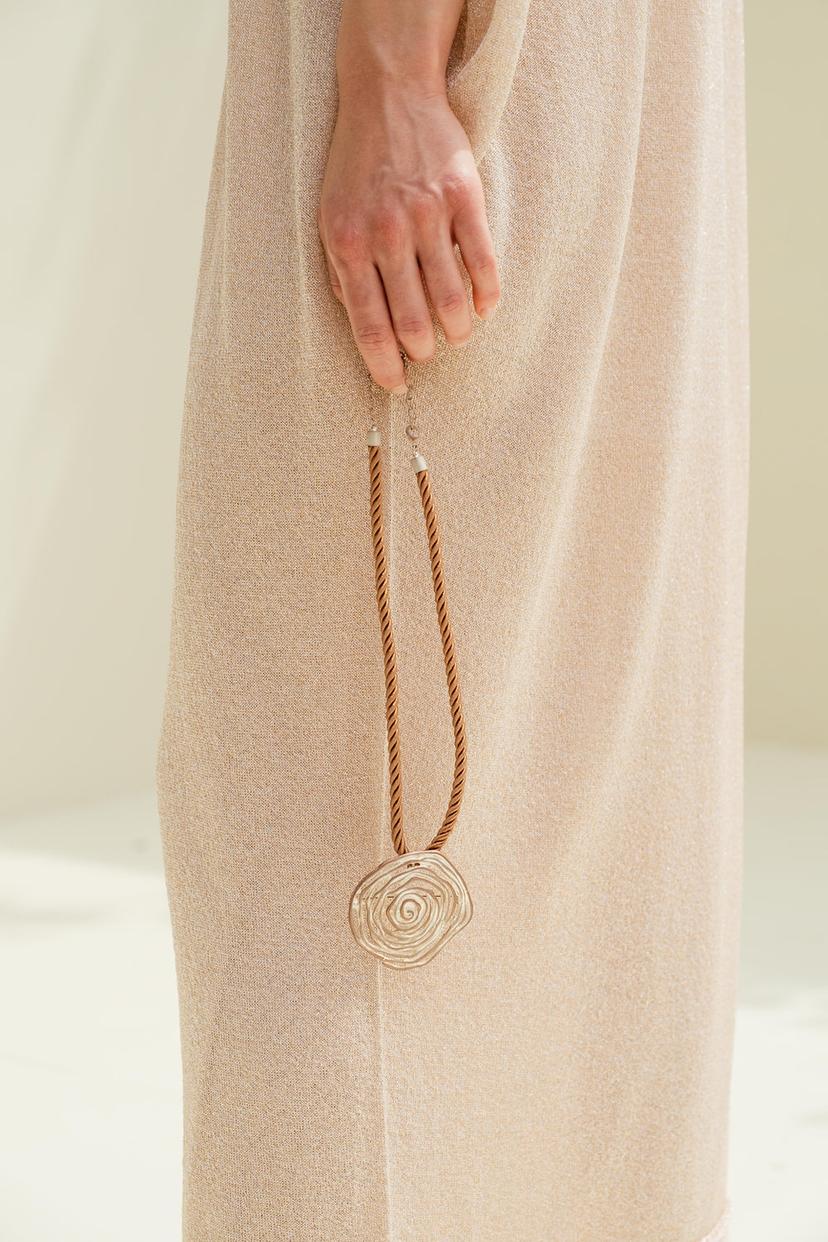 Metal “Rose” brooch-pendant on satin cord choker